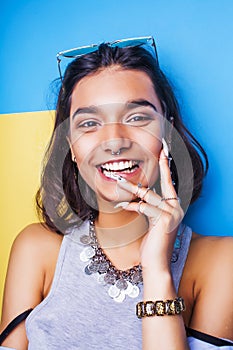 Lifestyle people concept. young pretty smiling indian girl with