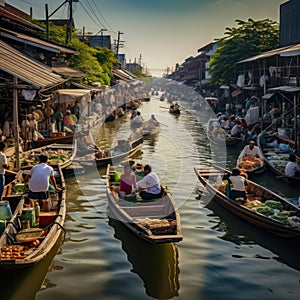 lifestyle photo bangkok river congested with boats