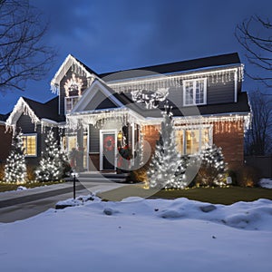 lifestyle photo christmas house exterior full of lights