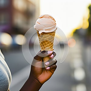 lifestyle photo hand holding an ice cream cone