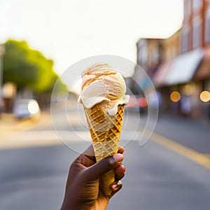 lifestyle photo hand holding an ice cream cone