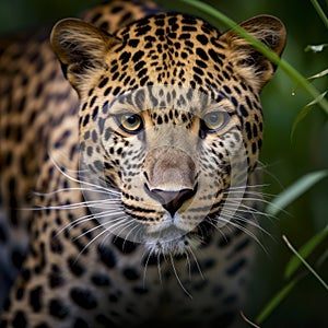 lifestyle photo leopard staring at camera from branch of tree