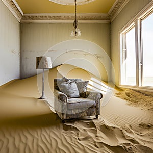 lifestyle photo Namibia Kolmanskop room empty except for chair