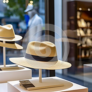 lifestyle photo panama hat display for sale in shop