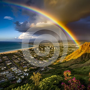 lifestyle photo rainbow over diamondhead on oahu