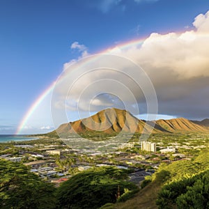 lifestyle photo rainbow over honolulu on oahu - AI MidJourney