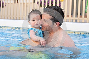 lifestyle portrait of father and little daughter enjoying summer - man holding her sweet baby girl excited and cheerful playing