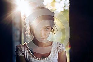 Lifestyle portrait of a woman brunettes closeup. Romantic, gentle, mystical, pensive image of a girl. Girl Oriental appearance