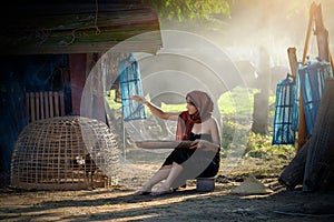 Lifestyle of rural Asian women in the field countryside thailand