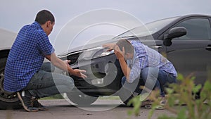 Lifestyle Two men arguing conflict after a car accident on the road car insurance. slow motion video. Two Drivers man