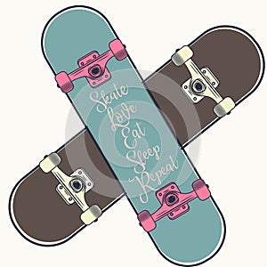 Lifestyle vector illustration with 2 skateboards girl and boy. L