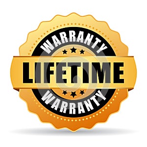 Lifetime warranty gold vector icon