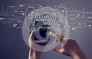 LiFi theme with person holding a smartphone