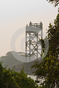 A lift bridge during a hazy evening