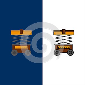 Lift, Forklift, Warehouse, Lifter,   Icons. Flat and Line Filled Icon Set Vector Blue Background
