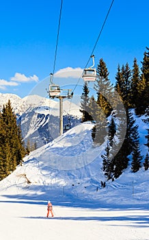 The lift in the ski resort of Courchevel, Alps