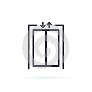 Lift vector icon. Blank closed elevator in office floor interior, front view. Empty lift. Concept of business center