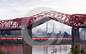 Lifted sections truss Broadway Bridge in Portland