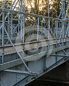 The lifting bridge over the Tina River Å»uÅ‚awy in Poland.