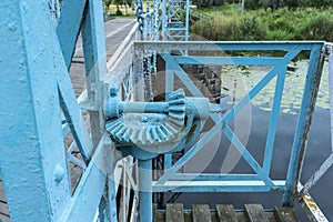 The lifting bridge over the Tina River Å»uÅ‚awy in Poland.