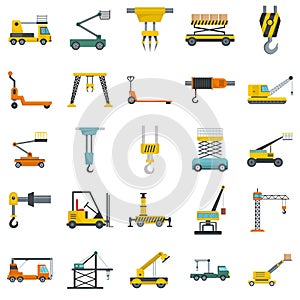 Lifting machine icons set isolated