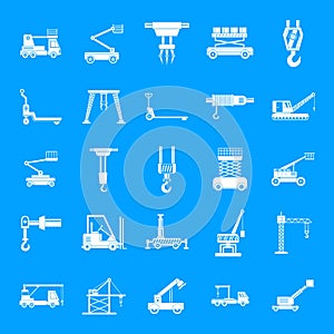 Lifting machine icons set, simple style