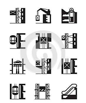 Lifts and elevators icon set