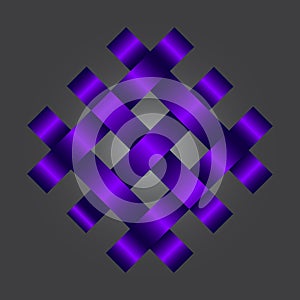 Ligation of purple ribbons united in a rhombus square on a dark background. The design is suitable for decoration, decor