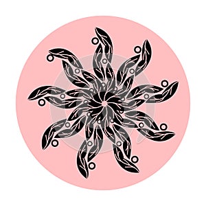 Ligh pink color design, circular background, mandala art, wall design, poster design, black background, mandala design.