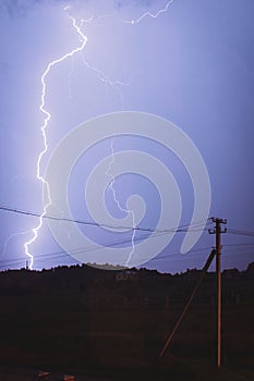 Lighning thunderstorm and electricity pillar