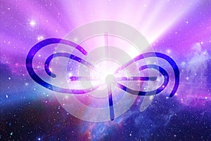 Light abstract infinity symbol, universe background, expansion