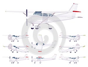 Light aircraft, empty white decor for corporate plane set