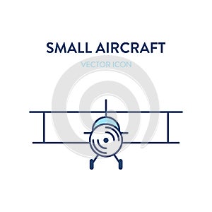 Light aircraft plane icon. Vector flat outline illustration of a small plane, crop duster. Represents a concept of agricultural