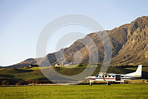 Light Aircraft Used For Skydiving In New Zealand Field