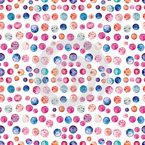 Light and airy watercolor dots in summer hues scattered seamless pattern background