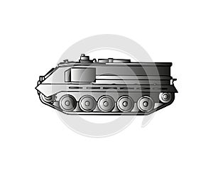 Light armoured reconnaissance vehicle drives on white background
