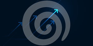 Light arrow up circuit on dark blue background, business growth concept.