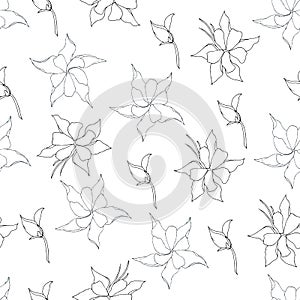 Light background from contour flowers. Black and white contour drawing, texture for decorating fabrics, tiles and paper and