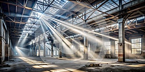 Light beams inside abandoned godown AI-Created Content photo