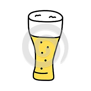 Light beer glass with froth yellow color icon. Traditional alcohol beverage, foamy ale, lager pint isolated vector