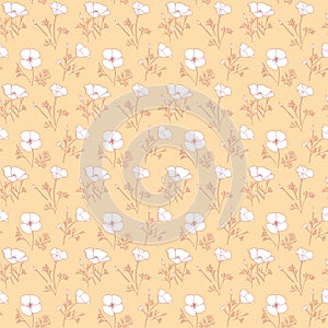 light beige floral seamless pattern with white poppies - vector background