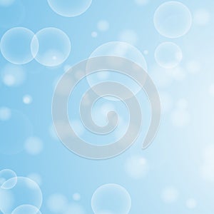 Light blue abstract background with a bokeh in the form of circles. Underwater world with air bubbles. Vector illustration