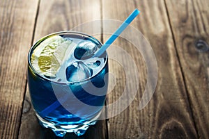 Light blue alcoholic drink curacao liqueur