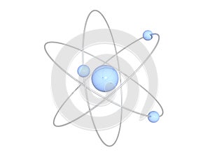 Light blue atom structure on white background