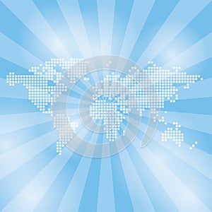 Light blue  background with abstract map and rays - vector