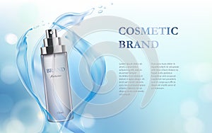 Light-blue background with moisturizing cosmetic premium product photo