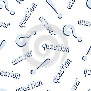 Light blue background with question and answer text and signs.