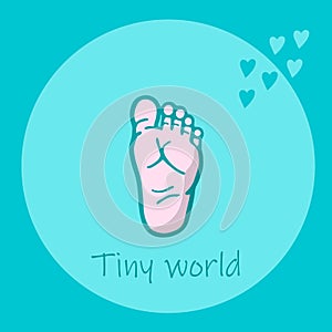 Tiny cute baby footprint with turquoise outline. photo