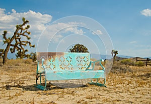 Light Blue Bench Forgotten in the California Deser