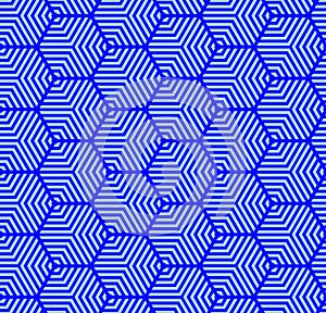 Light blue on blue multi hexagonal line pattern seamless repeat background